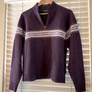WOOLRICH Amethyst Purple Nordic Fair Isle Lambswool Quarter Zip Sweater